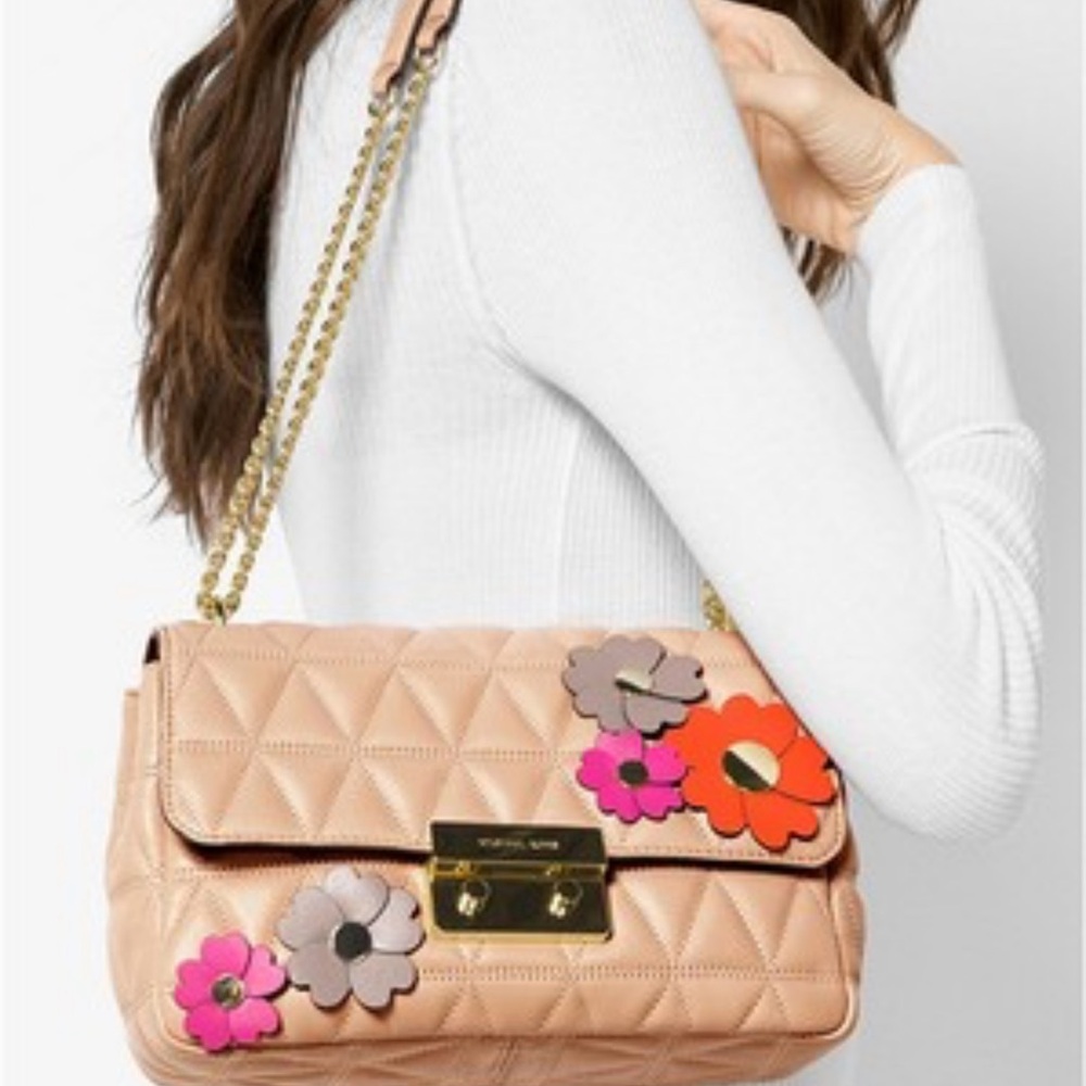 Michael Kors Tan Floral Quilted Shoulder Bag